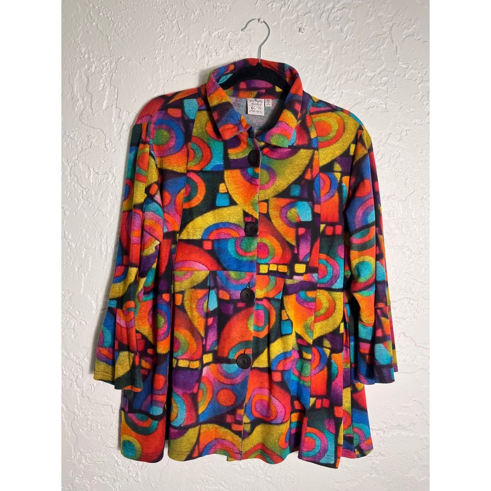 Parsley & Sage Womens XL Abstract Geometric Art Print Button Front Knit Jacket